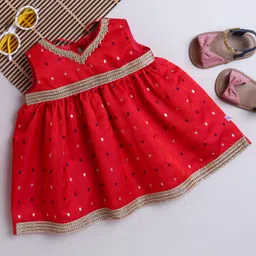 Many frocks & Blended Woven Sleeveless Boti Lace Embellished Ethnic Dress - Pink-picture-22
