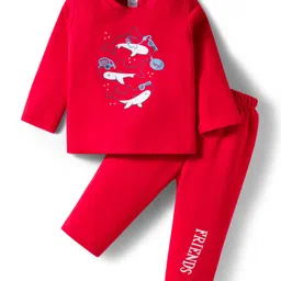 Tango Interlock Knit Full Sleeves T-Shirt & Joggers Set with Sea Life Print - Red-picture-31