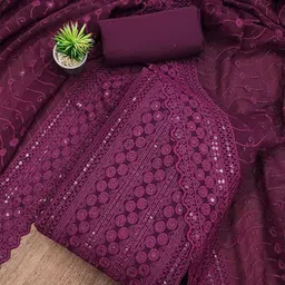 BlissFlair Floral Embroidered Sequinned Geogrette Unstitched Dress Material-image-31