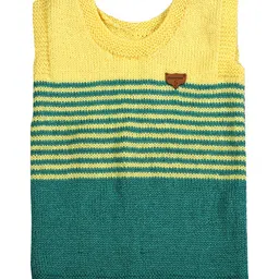 Shilpshakti Sleeveless Striped Design & Colour Blocked Handmade Sweater - Yellow & Green image 3