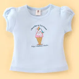 ToffyHouse Cotton Knit Half Sleeves Top & Leggings Set With Unicorn Print - Sky Blue image 2