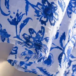 kookie kids india Kookie Kids Cotton Woven Butterfly Half Sleeves Front Open Frock With Floral Print & Lace Detailing - Blue & White image 3