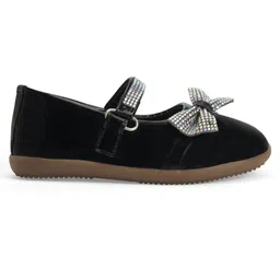 Chiu Diamond Embellished Bow Applique Detailed With Velcro Closure Mary Jane Ballerinas - Black image 4