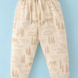 Smarty Boys 100% Cotton Knit Full Sleeves T-Shirt & Lounge Pants Set With Jungle Camp Print - Khaki image 4