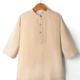 Babyhug Cotton Woven Full Sleeves Kurta Pajama Set with Jacket & Floral Embroidery - Beige image 4