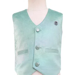 Rikidoos Full Sleeves Fur Detailed 3 Piece Party Suit Set With Bow - Pista & Dark Grey image 4