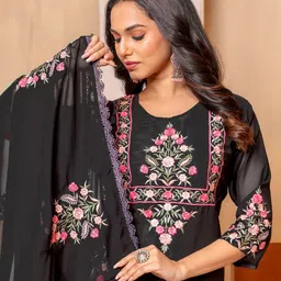 KALINI Women Floral Embroidered Regular Kurta with Pyjamas & With Dupatta image 2