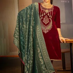 DRAVINAM Trends Floral Embroidered Velvet Unstitched Dress Material-picture-22