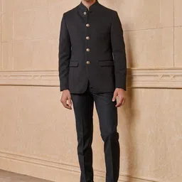 Tasva Self Design Mandarin Collar Jacquard Jodhpuri Blazer image 4