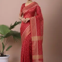 BANARASI WALA Woven Design Pure Cotton Handloom Block Print Saree-picture-53