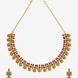 Kushal's Fashion Jewellery Gold-Plated CZ Studded Ethnic Antique Necklace image 5