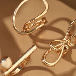 SALTY Set Of 3 Funked-Up Gold Stack Rings For Women & Girls image 5