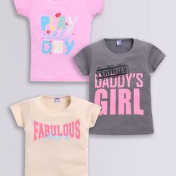 Here&Now X Game Begins Girls Set of 3 Assorted Printed Pure Cotton T-shirts-picture-29