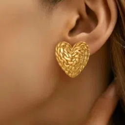 THEPANDASTOREE 18K Gold Plated Braided Heart Shaped Anti-Tarnish Studs Earrings-image-99
