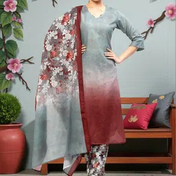 PAMPER YOURSELF Women Floral Printed Regular Kurta with Trousers & With Dupatta image 4
