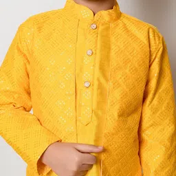 NFC CREATION Boys Embroidered Straight Sequinned Dupion Silk Kurta with Pyjamas image 2