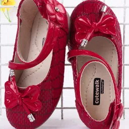 Cute Walk by Babyhug Party Wear Belly Shoes Bow Appliques - Red-image-29