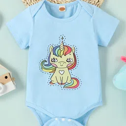 Kookie Kids Half Sleeves Onesie Unicorn Print - Blue-picture-18