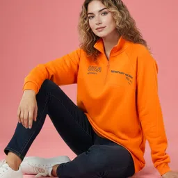 DressBerry Typography Printed Mock Collar Longline Fleece Sweatshirt image 4