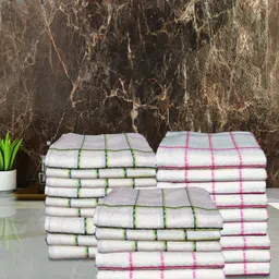 Aura White & Pink 24 Pieces Checked Hand Towels-picture-29