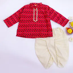 KID1 Boys Floral Printed Regular Pure Cotton Kurta with Dhoti Pants image 2