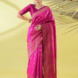 KALINI Pink Silk Blend Woven Design Sarees-image-79