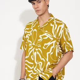 People Men Abstract Printed Cuban Collar Casual Shirt image 5