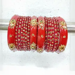 SAVORADE Set Of 16 Red Glass Bangle-picture-24