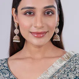 VATSALYA creation Women Gold-Plated Artificial Stones Dome Shaped Jhumka Earrings-picture-15