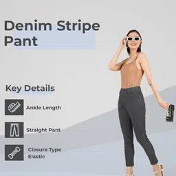 ON & ON Women Striped Smart Slim Fit Easy Wash Trousers image 2