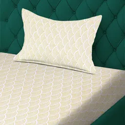Aura Beige & White Geometric 300 TC Fitted Single Bedsheet Set-2.25 m X 1.50 m image 4
