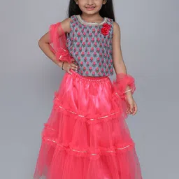 MANY FROCKS & Girls Printed Gotta Patti Net Ready to Wear Lehenga Blouse With Dupatta image 1
