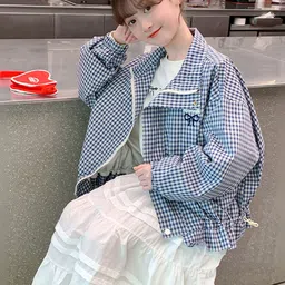 LULU & SKY Girls Checked Lightweight Bomber with Embroidered Jacket image 4