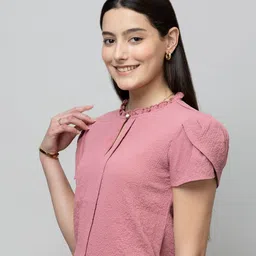 PURYS WORKSPACE Women Keyhole Neck Puff Sleeves Top image 5