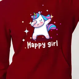 Povaxpo Maroon Happy Girl Graphic Hooded Sweatshirt image 3