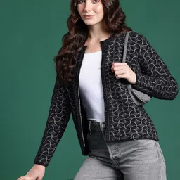Cayman Geometric Self Design Woollen Cardigan-image-87