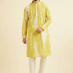 Manyavar Checked Embroidered Mandarin Collar Straight Kurta With Trousers-picture-36