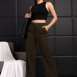HIGH BUY Women Tailored Straight Fit High-Rise Pleated Trousers-image-57