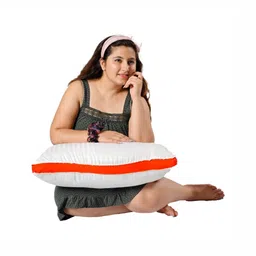 Siroki Bond White & Orange 2 Pieces Soft & Fuffy Satin Microfiber Sleep Pillows image 4