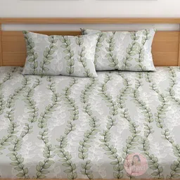CHHAVI INDIA Grey & Green Striped Microfiber 210 TC Queen Bedsheet Set 2.50m x 2.25m image 2