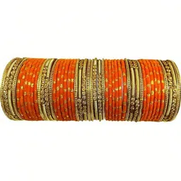 SHRASHTI Orange Glass Artificial Stones & Beads Bangle image 1