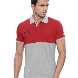 Masculino Latino Varsity Printed Polo Collar Colourblocked Cotton T-shirt-image-0