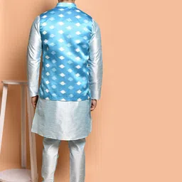 PRINTCULTR Men Regular Pure Silk Kurta with Trousers image 4