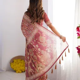 OCTICS Floral Printed Pure Cotton Chanderi Saree image 5