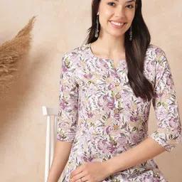 JANAKDULARI CREATION Women Floral Printed V-Neck Pure Cotton Kurti-picture-32