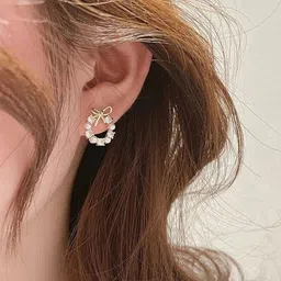 PolluxCraft Gold-Plated Artificial Stones Studded Contemporary Korean Studs image 2