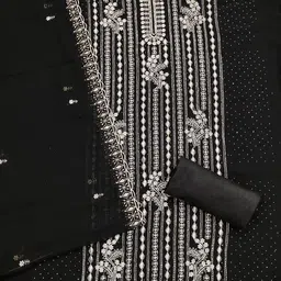 Panzora Floral Embroidered Sequinned Georgette Unstitched Dress Material image 2