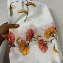 VRAGI Floral Linen Blend Saree image 3