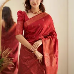 THE AQUARIUS Woven Design Zari Silk Blend Handloom Banarasi Saree image 3