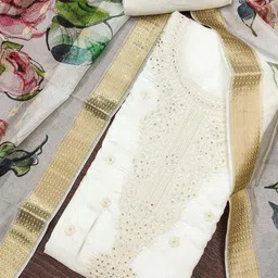 Maroosh Floral Emboidered Thread Work Pure Cotton Unstitched Dress Material image 2